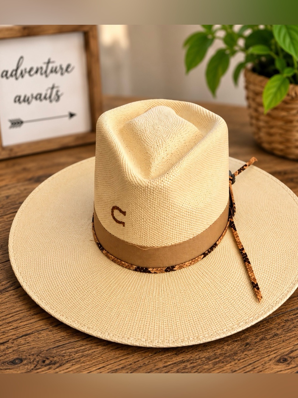 Stylish Cream Western Straw Hat with Brown Band